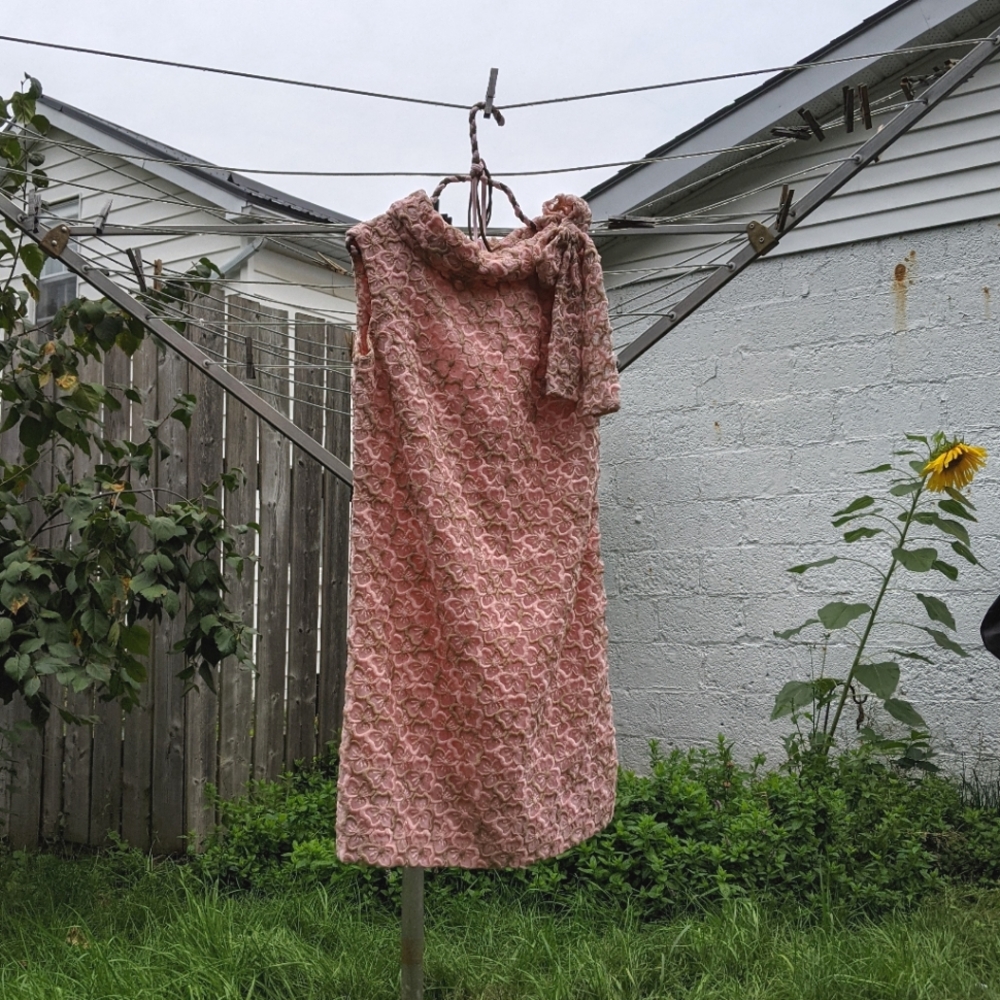 Vintage 60s Pink Embroidered Party Dress